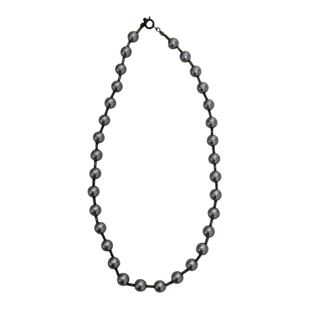 Beaded Necklace with Ring Clasp Closure Silver Women